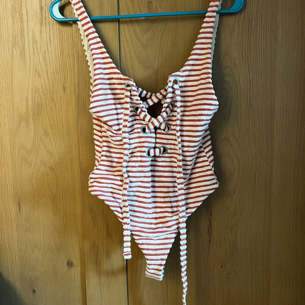 Mara Hoffman white and red terry cloth high cut one piece